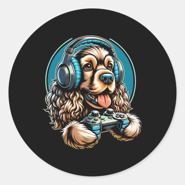 Sticker Rond Jeu vidéo Cocker Spaniel Chien Jeu (Devant)