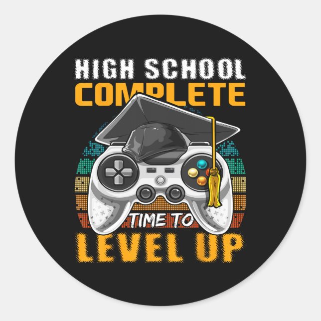 Sticker Rond Jeu Vidéo Complet de l'école Cadeau Graduation Sen (Devant)