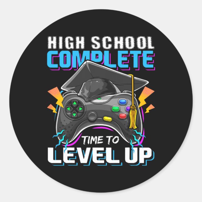 Sticker Rond Jeu Vidéo Complet de l'école Cadeau Graduation Sen (Devant)