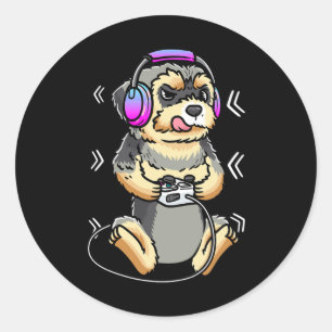 Sticker Rond Jeu vidéo de chien Morkie Console de jeu Joueur 