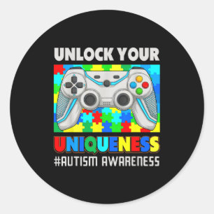 Sticker Rond Jeu vidéo de sensibilisation à l'autisme mignon pu