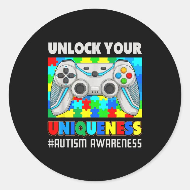 Sticker Rond Jeu vidéo de sensibilisation à l'autisme mignon pu (Devant)