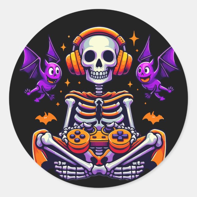 Sticker Rond Jeu vidéo de squelette d'Halloween (Devant)