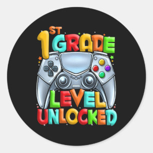 Sticker Rond Jeu vidéo déverrouillé de 1ère année Retour à l'éc
