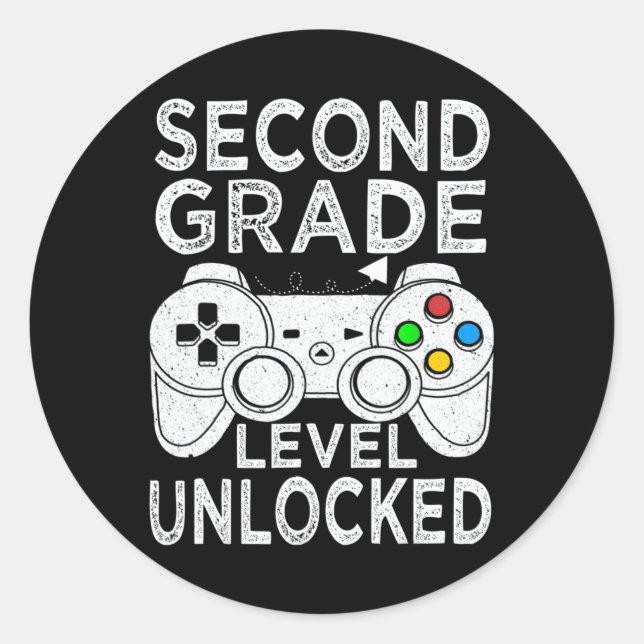 Sticker Rond Jeu Vidéo Déverrouillé De 2E Année À L'École (Devant)