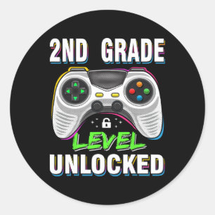 Sticker Rond Jeu vidéo déverrouillé de 2e année Retour à l'écol