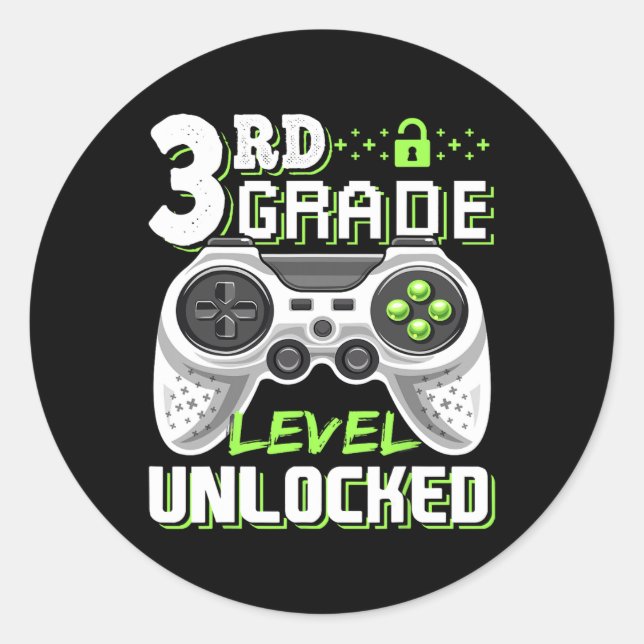 Sticker Rond Jeu vidéo déverrouillé de 3e année à l'école (Devant)