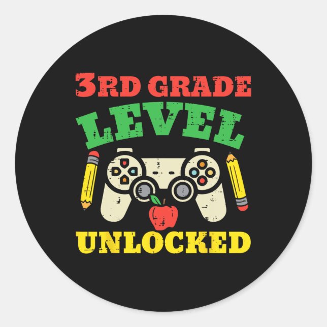 Sticker Rond Jeu vidéo déverrouillé de 3e année Premier jour de (Devant)