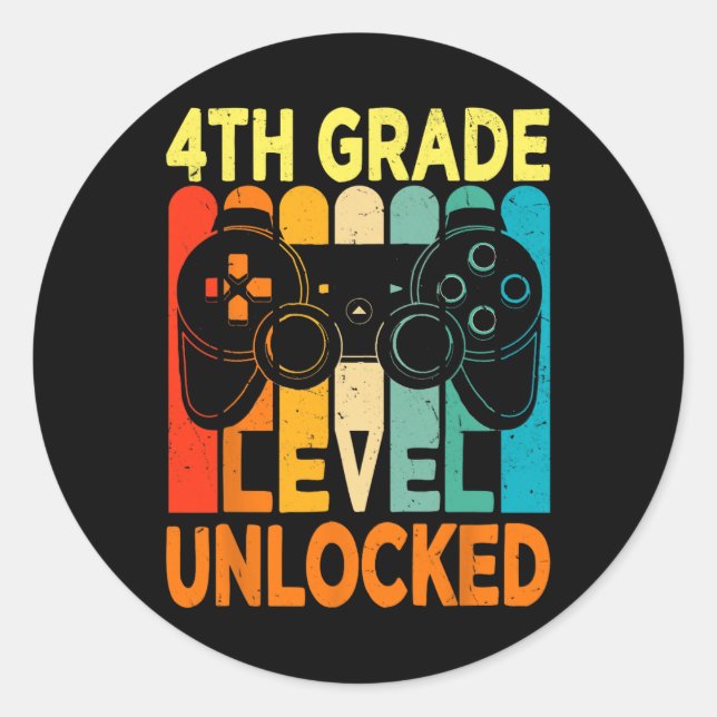 Sticker Rond Jeu vidéo déverrouillé de 4e année à l'école (Devant)