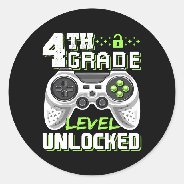 Sticker Rond Jeu vidéo déverrouillé de 4e année à l'école (Devant)