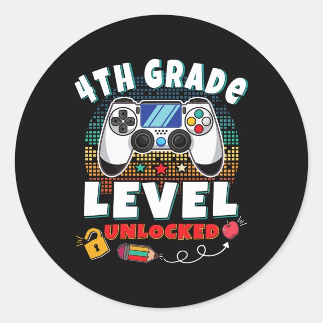 Sticker Rond Jeu vidéo déverrouillé de 4e année Retour à l'écol (Devant)