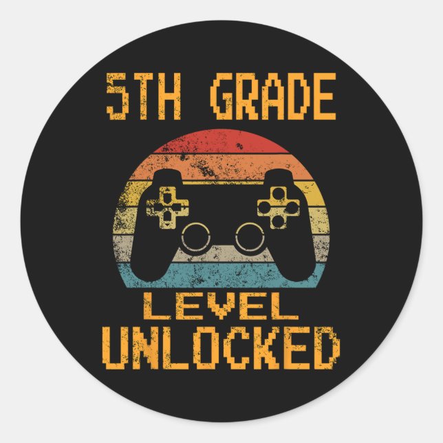 Sticker Rond Jeu vidéo déverrouillé de 5e année Retour à l'écol (Devant)