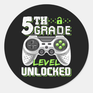 Sticker Rond Jeu vidéo déverrouillé de 5e année Retour à l'écol