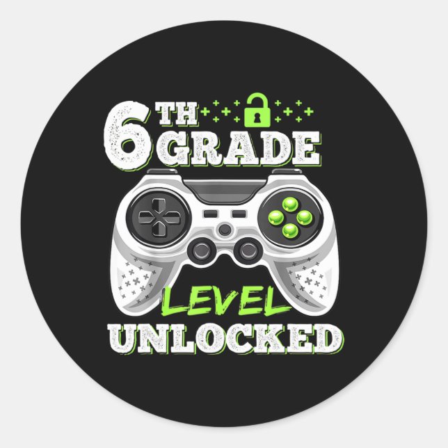 Sticker Rond Jeu vidéo déverrouillé de 6e année à l'école (Devant)
