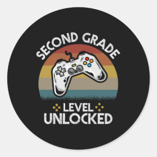 Sticker Rond Jeu Vidéo Déverrouillé De Niveau De Niveau D'Étude