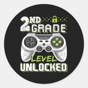 Sticker Rond Jeu Vidéo Déverrouillé De Niveau Secondaire Retour