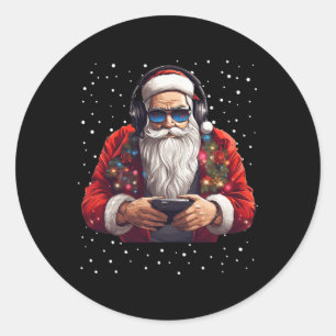 Sticker Rond Jeu Vidéo Gamer Contrôleur de jeu Xmas Neige