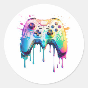 Sticker Rond Jeu vidéo graphique du joueur - Jeu vidéo coloré L