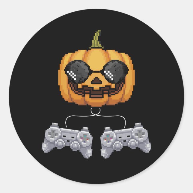 Sticker Rond Jeu vidéo Halloween Jack-o'-lantern Pixelelated Ga (Devant)