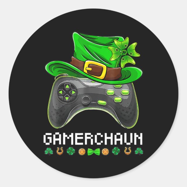 Sticker Rond Jeu vidéo Leprechaun Jour de la Saint Patrick Game (Devant)
