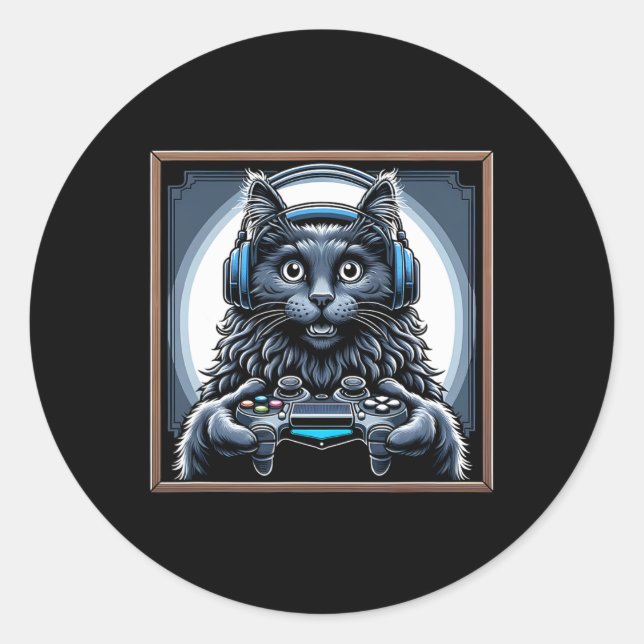 Sticker Rond Jeu vidéo Nebelung jeu de chat (Devant)