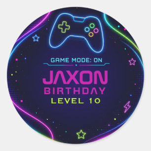 Sticker Rond Jeu vidéo Néon Joueur Anniversaire Niveau Supérieu