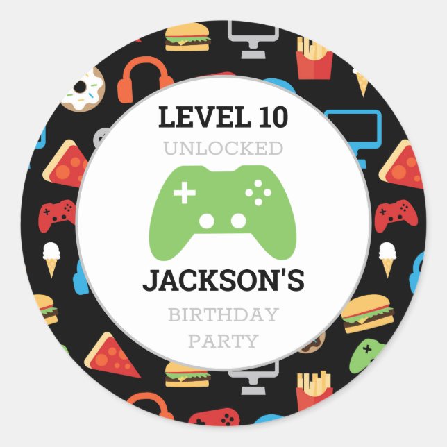 Sticker Rond Jeu vidéo Niveau haut Anniversaire de enfant Gamer (Devant)