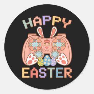 Sticker Rond Jeu Vidéo Pâques Bunny Gaming Contrôleur Gamer Bo
