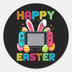 Sticker Rond Jeu Vidéo Pâques Bunny Gaming Contrôleur Gamer Bo