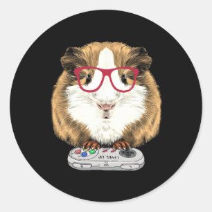 Sticker Rond Jeu Vidéo Pig Animaux Guinée Pig Gameurs 1