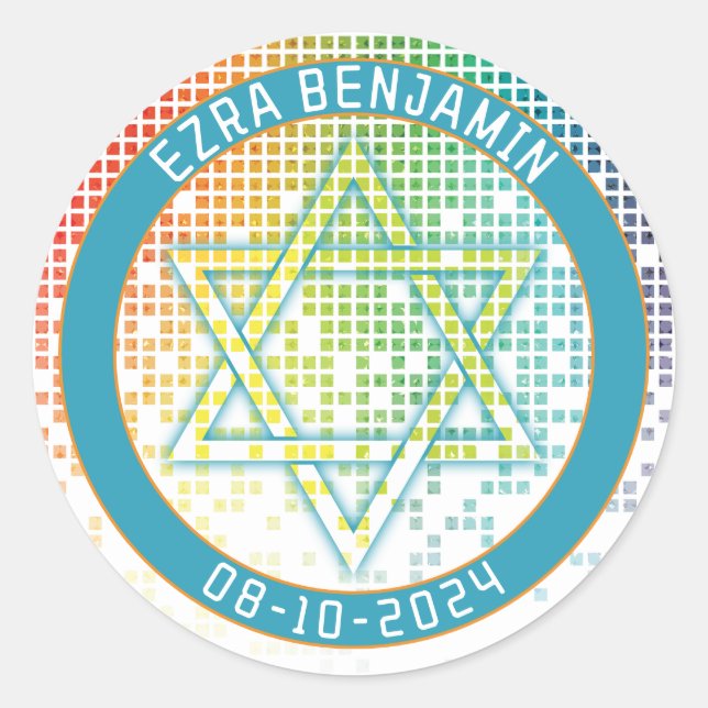 Sticker Rond Jeu vidéo Pixel Arc-en-ciel Jeu Bar Mitzvah (Devant)