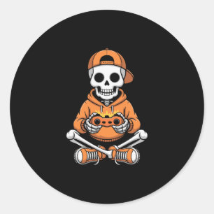 Sticker Rond Jeu vidéo squelette effrayant Halloween jeu gamer
