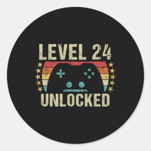 Sticker Rond Jeu Vintage 24e anniversaire cadeau garçon 24 ans