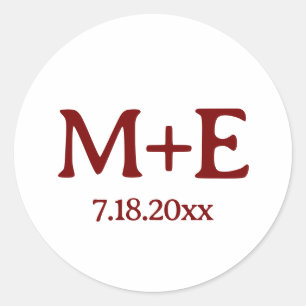 Sticker Rond Jeune couple initiale rouge et date