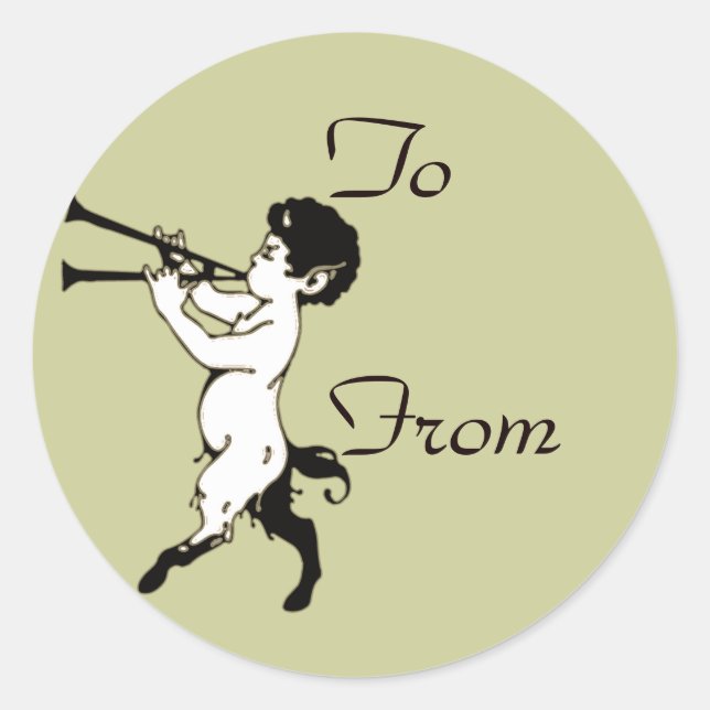 Sticker Rond Jeune Faun Avec Double Flûte (Devant)