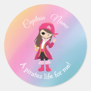 Sticker Rond JEUNE Fille ANNIVERSAIRE Pirate
