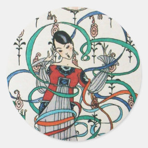 STICKER ROND JEUNE FILLE, COLORÉE DES ESCALIERS DE RIBBON, ANNI