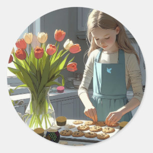 Sticker Rond Jeune fille Cookie Baker