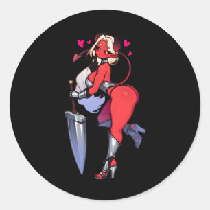 Sticker Rond Jeune fille démon au Tiefling séduisante avec Imag