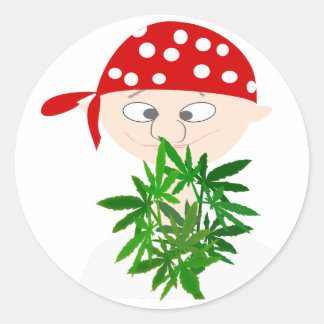 Sticker Rond Jeune homme avec bouquet de mauvaises herbes Perso