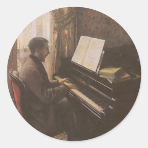 Sticker Rond Jeune homme jouant au piano par Gustave Caillebott