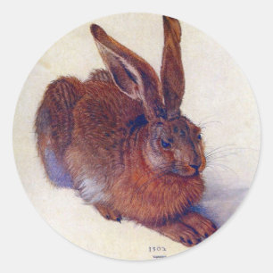 Sticker Rond Jeune lièvre par Albrecht Durer, Beaux-arts de la