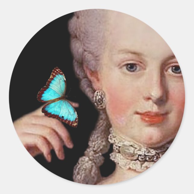 Sticker Rond Jeune Marie Antoinette avec papillon (Devant)