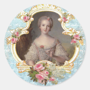 Sticker Rond Jeune Marie Antoinette et Roses roses roses