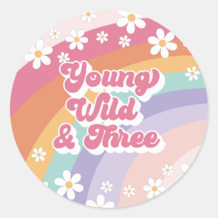 Sticker Rond Jeune Sauvage Trois Rétro Arc-en-ciel 3e Anniversa