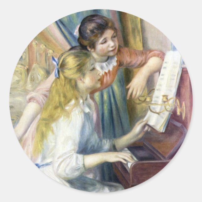 Sticker Rond Jeunes filles au piano par Pierre Renoir (Devant)