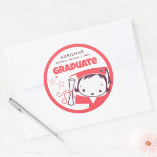 Sticker Rond Jeunes filles Coral mignonne rose caricature Merci