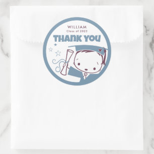 Sticker Rond Jeunes garçons Bleu mignon Cartoon Merci de gradua