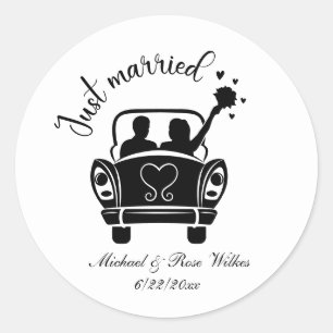 Sticker Rond Jeunes mariés ajouter noms Date Mariage 
