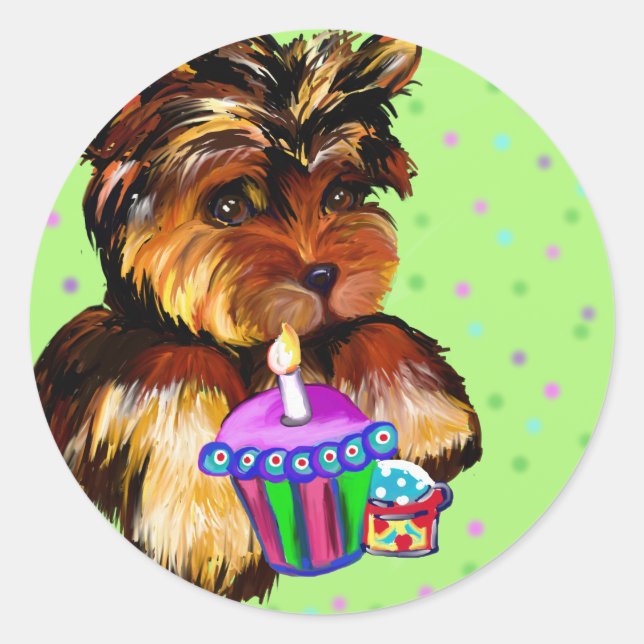 STICKER ROND JEUX ANNIVERSAIRE DE YORKIE POO (Devant)